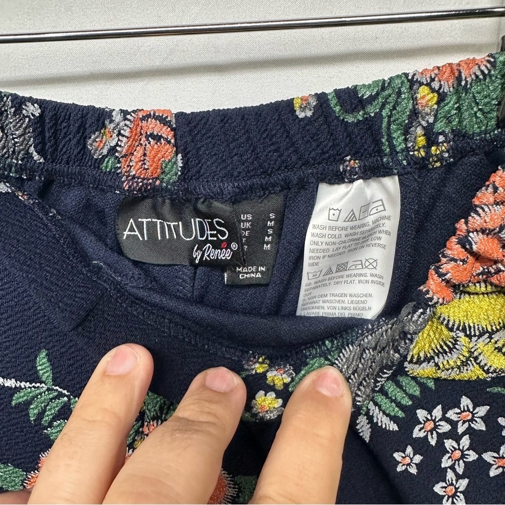 Attitudes by Renee Floral Stretch Knit Pull On Pants Small Navy - Picture 3 of 8